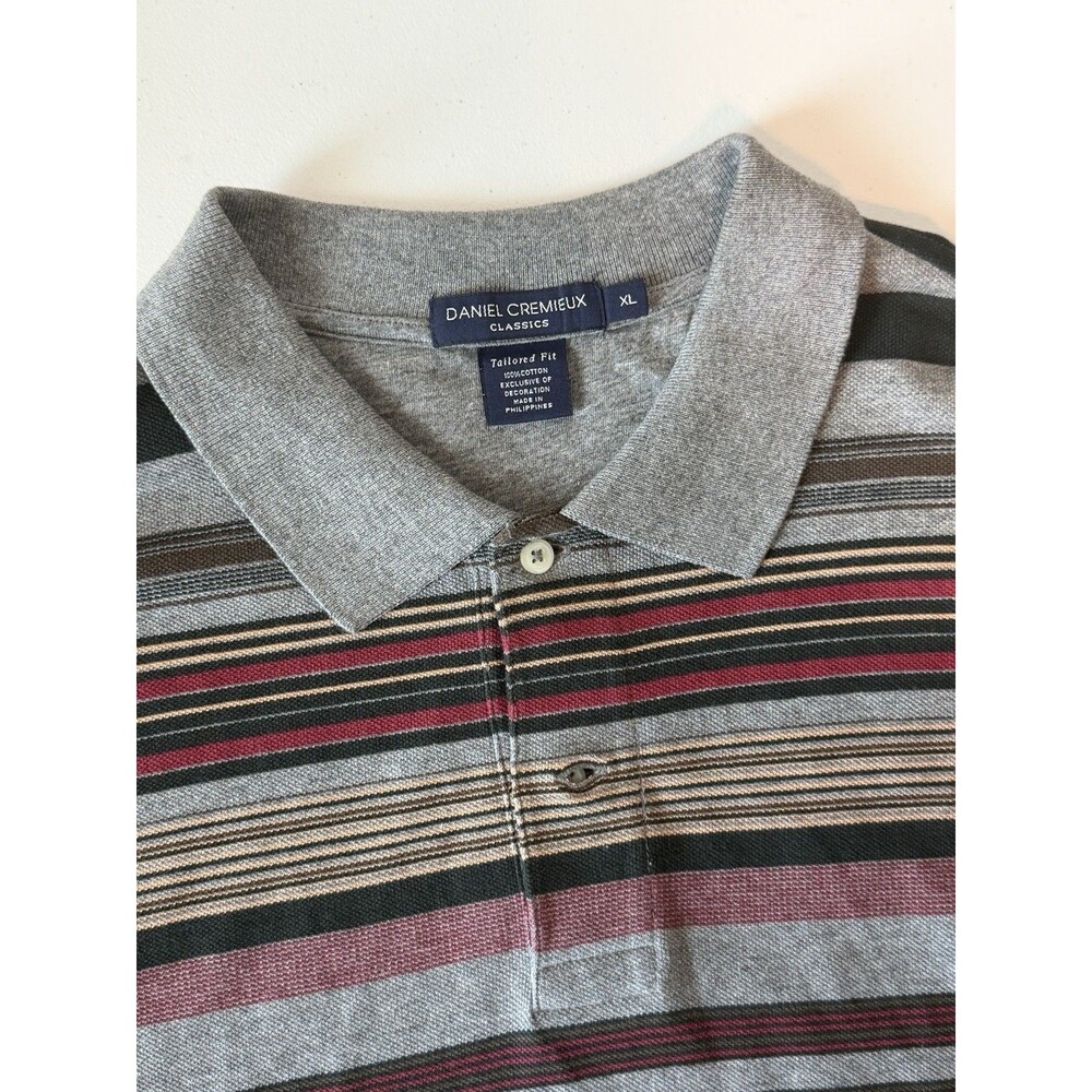 Daniel Cremieux Mens XL Long Sleeve Striped Polo Shirt Navy Tailored Fit Cotton